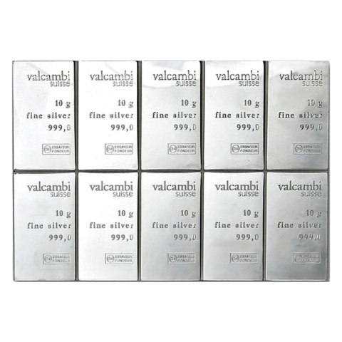 10 × 10 g CombiBar® srebrna sztabka Valcambi w oryginalnym blistrze ochronnym z certyfikatem autentyczności