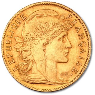 10 French Francs Marianne Rooster Gold Coin | 1899-1914