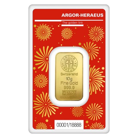 10 g Złota Sztabka Rok Smoka 2024 – Argor-Heraeus, blister CertiPack z motywem smoka