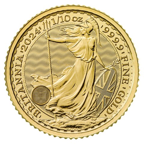1/10 oz Britannia 2024 – złota moneta z królem Karolem III w kapslu ochronnym