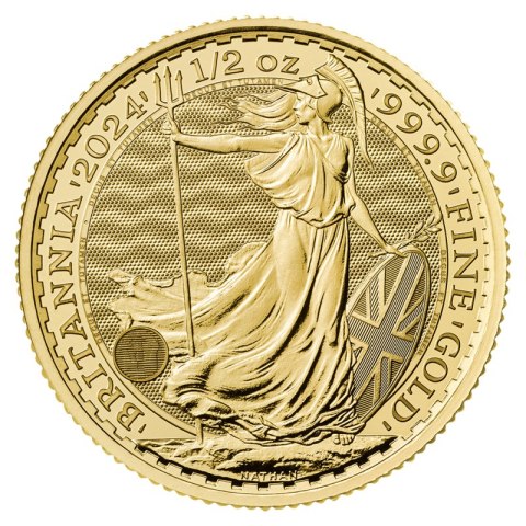 1/2 oz Britannia 2024 – złota moneta z królem Karolem III w kapslu ochronnym
