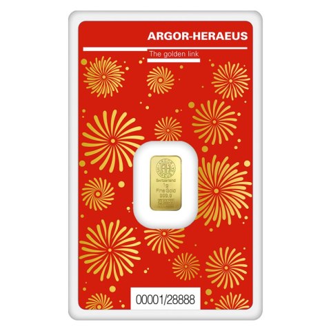 1 g Złota Sztabka Rok Smoka 2024 – Argor-Heraeus, blister CertiPack, motyw smoka