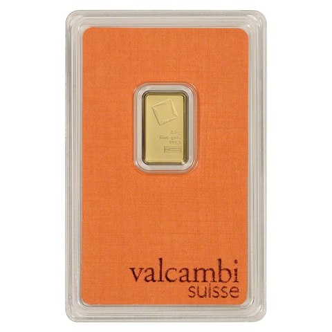 2,5 g Złota Sztabka Valcambi Suisse w oryginalnym opakowaniu z certyfikatem, próba 999,9