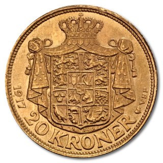 20 Koron Dania Chrystian X Złota Moneta | 1913 - 1917
