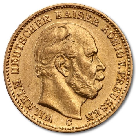 20 Marek Wilhelm I Złota Moneta 1871–1888 – awers z portretem cesarza Niemiec