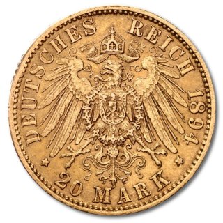 20 Marek Cesarz Niemiecki i Król Prus Wilhelm II Złota Moneta | 1888 - 1913