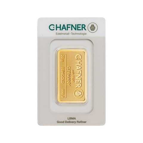 20g Złota Sztabka C.Hafner – niemiecka sztabka inwestycyjna z certyfikatem w blistrze, czystość 999,9