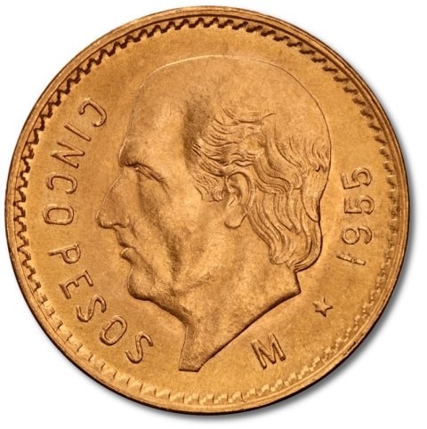 5 Peso Meksyk Hidalgo Złota Moneta | 1905 -1955
