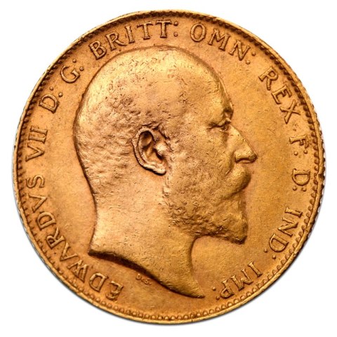 Złota moneta Suweren Edward VII 1902–1910 z wizerunkiem króla i św. Jerzego