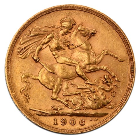 Złota moneta Suweren Edward VII 1902–1910 z wizerunkiem króla i św. Jerzego