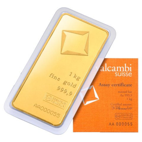 1 kg Złota Sztabka Valcambi – złoto inwestycyjne próby 999,9 w oryginalnym opakowaniu