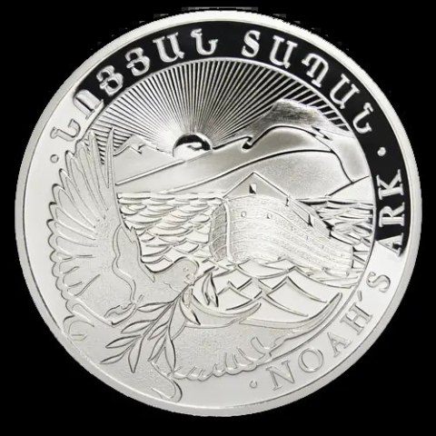 Arka Noego srebrna moneta 1 oz – rewers z arką i gołębicą
