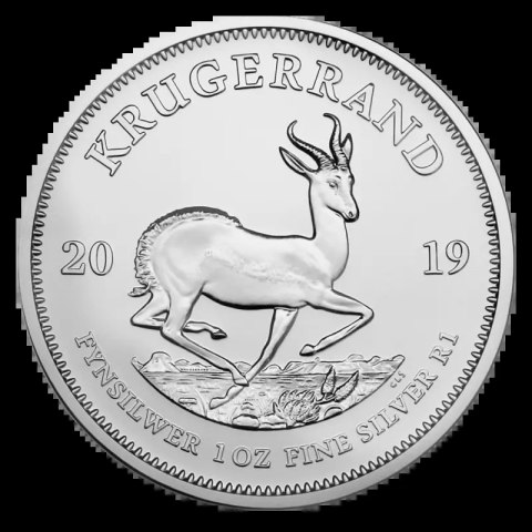 Krugerrand srebrna moneta 1 oz – rewers ze springbokiem
