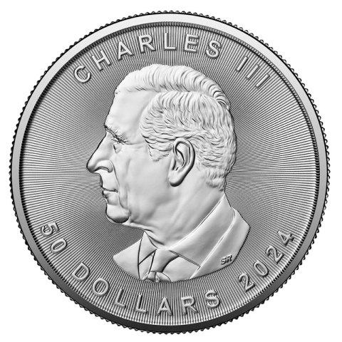 Awers 1 oz Liść Klonowy Platynowa Moneta 2024 – portret króla Karola III