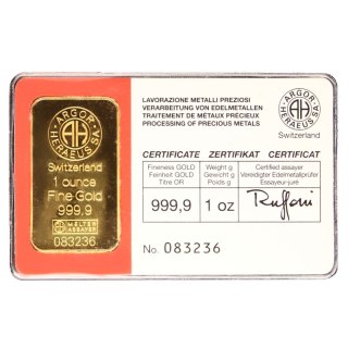 1 oz Gold Bar | Argor-Heraeus | 2nd choice