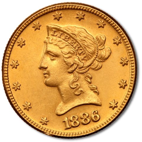 10 Dolarów Liberty Head Złota Moneta – awers z wizerunkiem Liberty