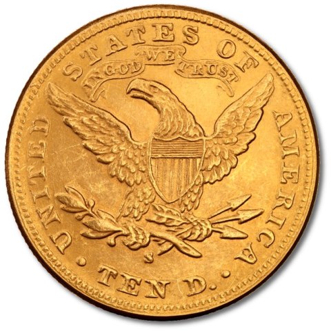 10 Dolarów Liberty Head Złota Moneta – rewers z orłem heraldycznym