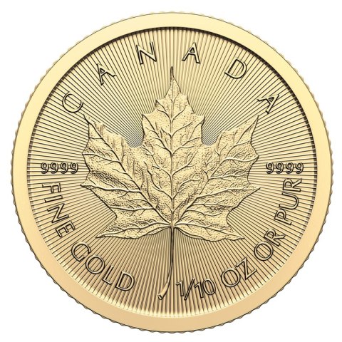 Złota moneta 1/10 oz Maple Leaf 2024 rewers z liściem klonowym