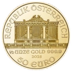 1/2 oz Filharmonicy Wiedeńscy Złota Moneta 2025 - złoto próby .9999 - inwestycja i kolekcja