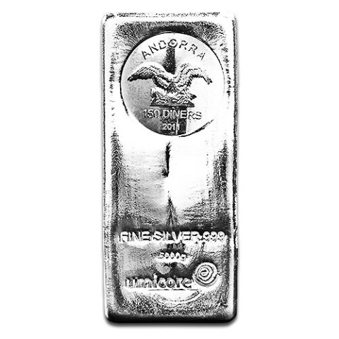 5 kg srebrna moneta-sztabka Andorra Coinbar od Umicore – legal tender, czystość 999, prestiżowy produkt inwestycyjny
