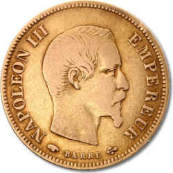Złota moneta 10 Franków Napoleon III z lat 1854–1860