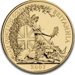 1/2 oz Britannia złota moneta – rewers z postacią Britannii