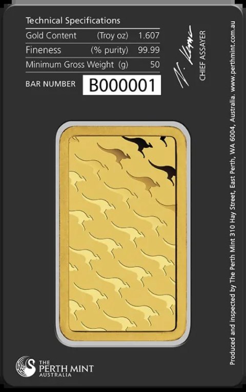 50g Złota Sztabka Perth Mint – blister z certyfikatem