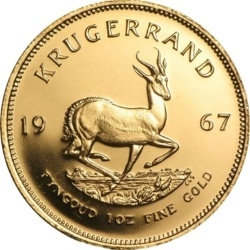 1 oz Krugerrand Goldmünze 1967 – historische Gold-Anlagemünze der Rand Refinery in Schutzkapsel