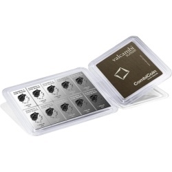 10×10 g CombiCoin Valcambi Silberbarren 100 g 999 im Originalblister – Vorderseite