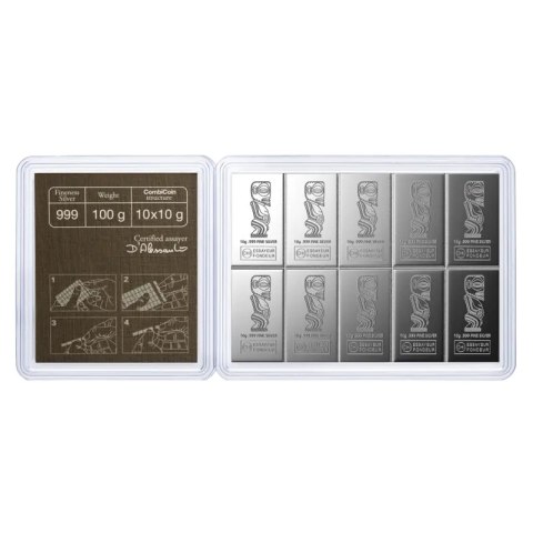 10 x 10 g CombiCoin Silber Münzbarren | Valcambi