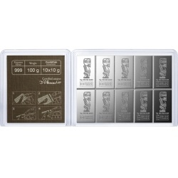10×10 g CombiCoin Valcambi Silberbarren 100 g 999 im Originalblister – Vorderseite
