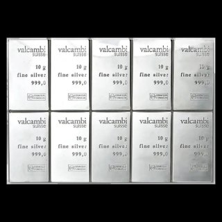 10 × 10g Silberbarren CombiBar | Valcambi | Beschädigte Verpackung