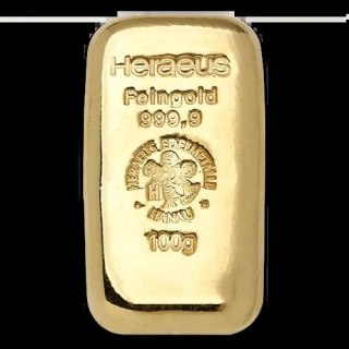 Heraeus 100g Goldbarren gegossen