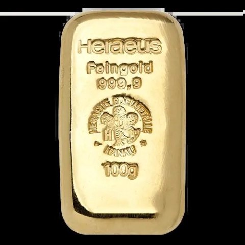 Heraeus 100g Goldbarren gegossen