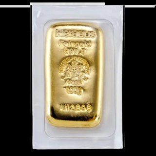 Heraeus 100g Goldbarren gegossen
