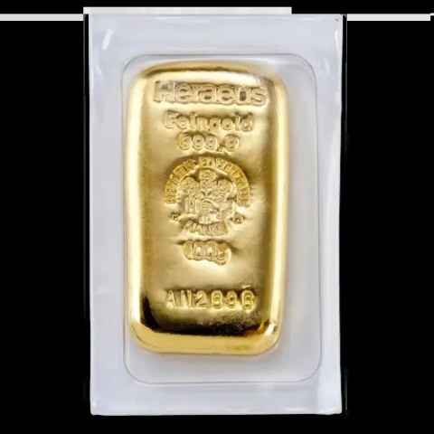 Heraeus 100g Goldbarren gegossen