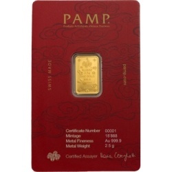2.5 g Goldbarren PAMP Lucky Cat im Schutzblister