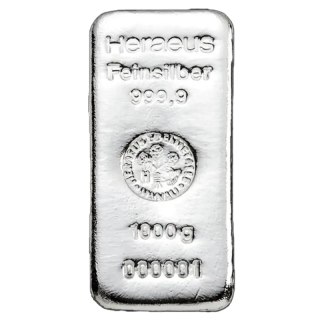 Heraeus 1 kg Silberbarren gegossen
