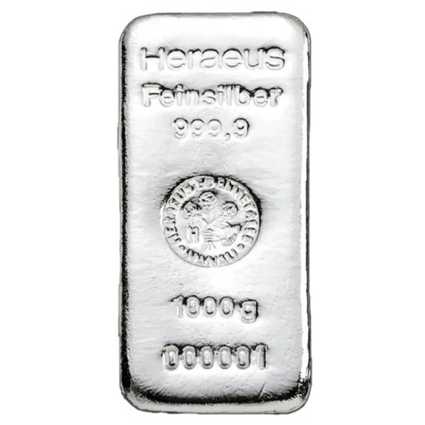 Heraeus 1 kg Silberbarren gegossen