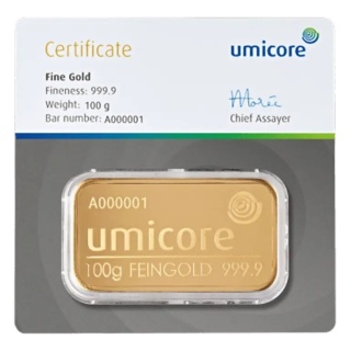100 g Goldbarren | Umicore | Geprägt