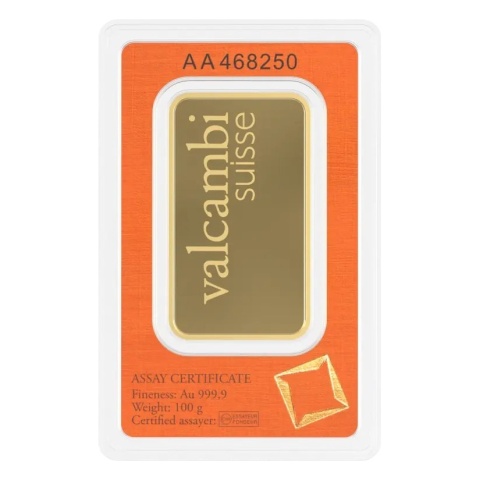 100 g Goldbarren | Valcambi | Geprägt – Revers