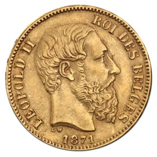 20 Francs Belgien Leopold II Goldmünze | 1867 - 1882