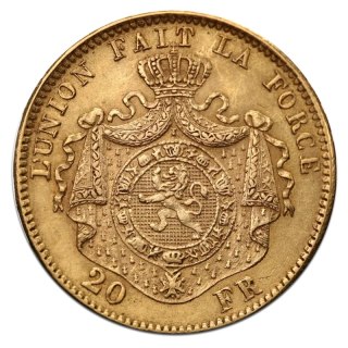 20 Francs Belgien Leopold II Goldmünze | 1867 - 1882