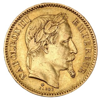 20 Francs Frankreich Napoleon III mit Lorbeerkranz Goldmünze | 1861 - 1870