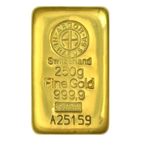 250 g Goldbarren | Argor-Heraeus | Gegossen – Avers