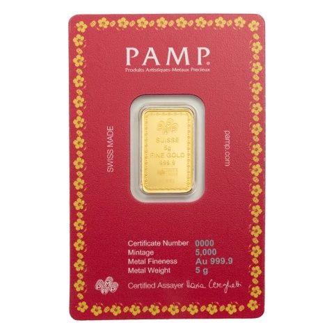 5 g Goldbarren | PAMP | Diwali Lakshmi & Sacred Cow – Revers
