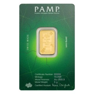 5 g Goldbarren | PAMP | Portafortuna - Vierblättriges Kleeblatt