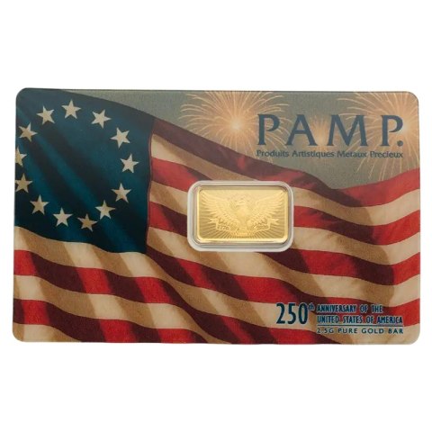 2,5 g Goldbarren | PAMP | 250th Anniversary of the United States Vintage | Heraldic Bald Eagle