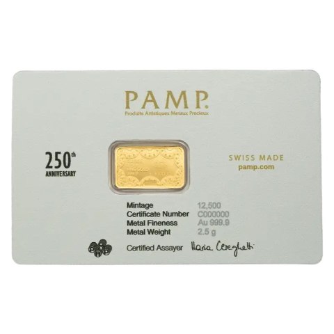 2,5 g Goldbarren | PAMP | 250th Anniversary of the United States Vintage | Heraldic Bald Eagle